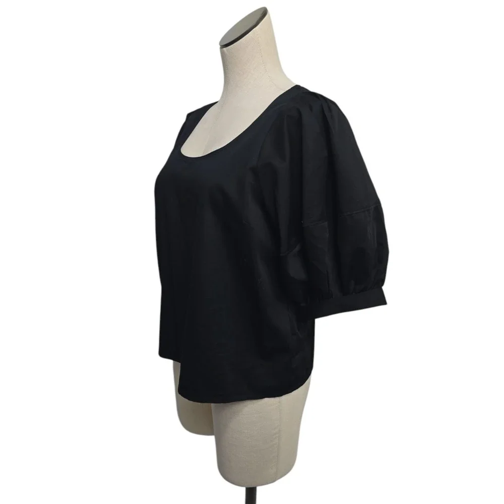 Madewell Puff Sleeve Scoop Neck Cotton Poplin Top True Black‎ NT780 Womens Small